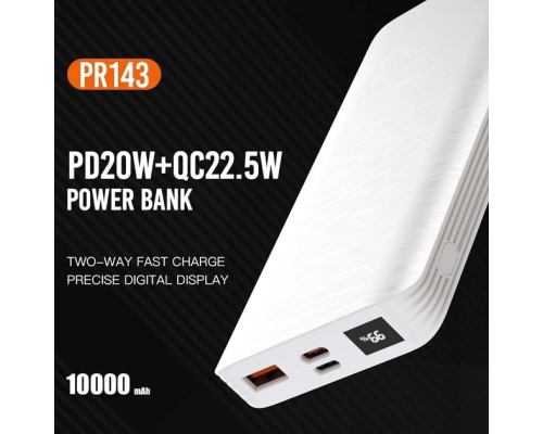 Power Bank XO PR143 PD20W+QC3.0 (10000 mAh) white PLS-00-00109834