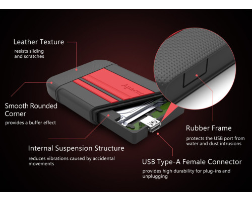 PHD External 2.5'' Apacer USB 3.1 AC633 1TB Red (color box)