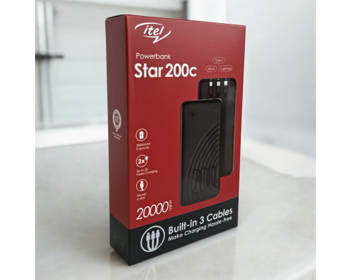 Power Bank Itel Star 200C 10.5W з кабелем 3в1 (20000 mAh) black PLS-00-00155345