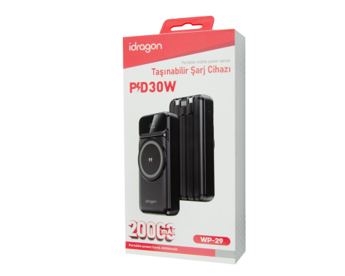 Power Bank iDragon Power WP-29 22.5W з кабелем 3в1 (20000 mah) black PLS-00-00156505