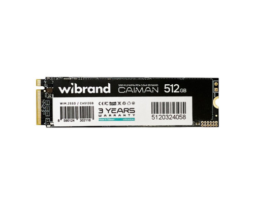 SSD M.2 Диск Wibrand Caiman 512GB NVMe 2280 PCIe 3.0 3D NAND Колір Чорний 8590124302118 ma38388_3748125