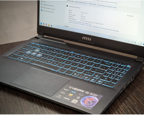 Ноутбук MSI Cyborg 15 A13V, Intel i5-13420H, 16GB DDR5, 512GB SSD, NVIDIA RTX 4050 6GB, 15.6" FHD IPS 144Hz, чорний
