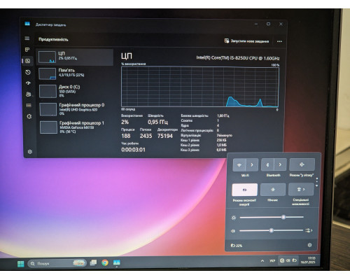 Ноутбук HP Pavilion 15, Intel Core i5-8250U, 20ГБ ОЗП, NVIDIA MX-150 2 ГБ, SSD 256 ГБ в задовільному стані