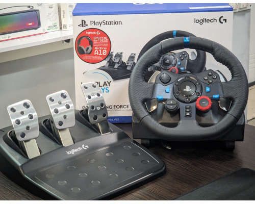 Руль з педалями Logitech G29 Driving Force Racing Wheel, сумісний з PS5/PS4/PC, чорний, повний комплект, б/в у чудовому стані