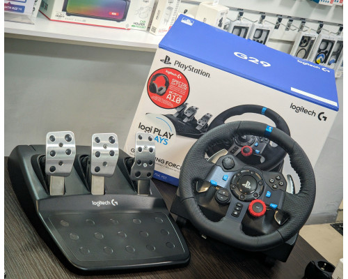 Руль з педалями Logitech G29 Driving Force Racing Wheel, сумісний з PS5/PS4/PC, чорний, повний комплект, б/в у чудовому стані