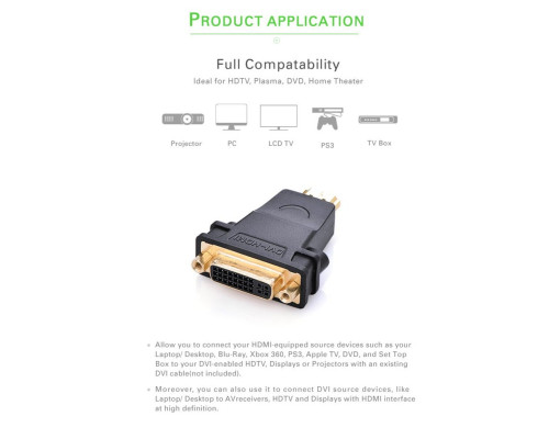 Адаптер UGREEN HDMI Male to DVI (24+5) Female Adapter (Black)(UGR-20123) (UGR-20123)