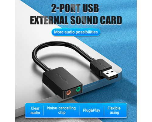 Адаптер Vention 2-port USB External Sound Card 0.15M Black (CDYB0) (CDYB0)