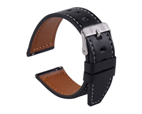 Ремешок Универс 20mm Leather strap with straight tip для Samsung/Amazfit/Huawei Колір Black 2020000413455