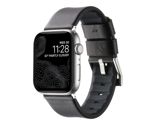 Ремінець для Apple Watch Leather+Silicone 42/44/45/49 mm Колір Black Silver 2020000478232 ma37203_3610735