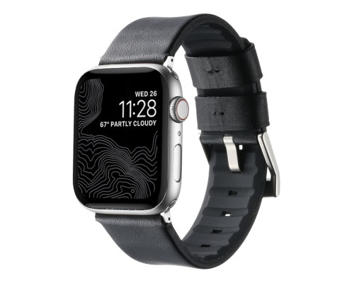 Ремінець для Apple Watch Leather+Silicone 42/44/45/49 mm Колір Coffe Silver 2020000478218 ma37203_3610737