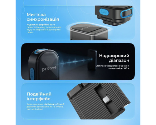 Бездротовий петличний мікрофон Proove DualCast black 2003000288681 6901111260755
