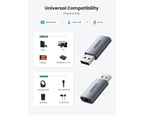 Адаптер (Звукова карта) UGREEN CM383 USB External Stereo Sound Adapter (UGR-80864) (UGR-80864)