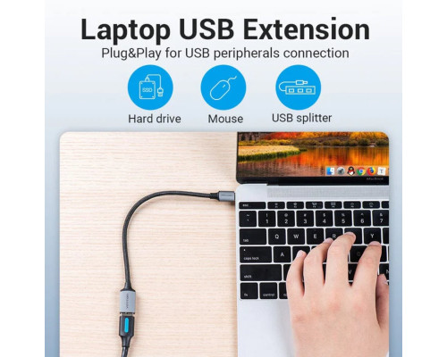 Кабель-перехiдник Vention USB 3.0 C Male to A Female OTG Cable 0.15M Gray Aluminum Alloy Type (CCXHB) (CCXHB)