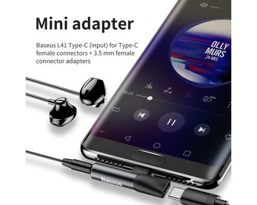 Кабель-перехiдник Baseus L41 Type-C(input) for Type-C female connectors+3.5 mm female Black (CATL41-01)