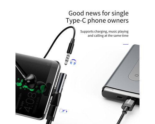 Кабель-перехiдник Baseus L41 Type-C(input) for Type-C female connectors+3.5 mm female Black (CATL41-01)