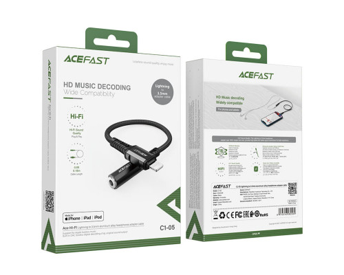 Кабель-перехiдник ACEFAST C1-05 Lightning to 3.5mm aluminum alloy headphones adapter cable Black (AFC1-05B)