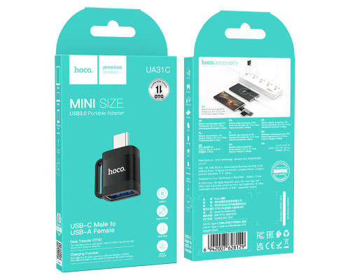 Адаптер HOCO UA31C Type-C male to USB female OTG adapter Black (6942007628129)