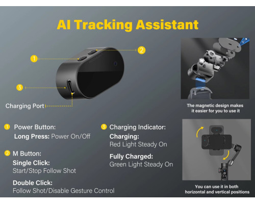 Триосьовий стабілізатор AOCHUAN Professional Gimbal Stabilizer for Smartphone SMART X Pro AI Black (AOCHUAN-SMARTXPROAI-B)