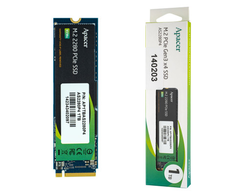 Жорсткий диск M.2 2280 SSD 1Tb Apacer, AP1TBAS2280P4-1, NVMe PCI Express 3.0 x4, 3D NAND TLC, зап/чт. - 2000/3000Мб/с NBB-140203