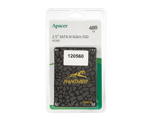 Жорсткий диск 2.5 SSD 480Gb Apacer AS340 Panther Series, AP480GAS340G-1, TLC, SATA-III 6Gb/s, зап/чит. - 520/550мб/с NBB-120560