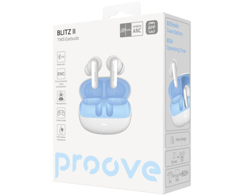 Бездротові навушники Proove Blitz II TWS with Hybrid ANC (APP) white/blue 2003000289077 6901115244133