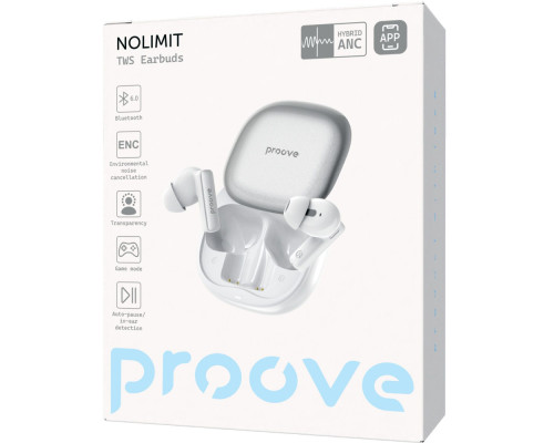 Бездротові навушники Proove NoLimit TWS with Hybrid ANC (APP) white/silver 2003000258295 6901114484110