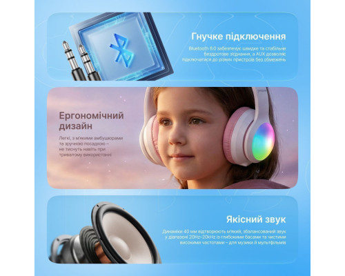 Бездротові навушники Proove Kids LumiCat (APP) white/pink 2003000310955 6901113340875