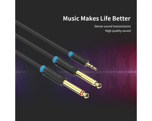 Кабель Vention 3.5mm TRS Male to Dual 6.35mm Male Audio Cable 1M Black (BACBF)