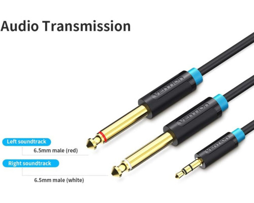 Кабель Vention 3.5mm TRS Male to Dual 6.35mm Male Audio Cable 1M Black (BACBF)