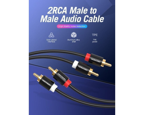 Кабель Vention 2RCA Male to Male Audio Cable 1.5M Black Metal Type (VAB-R06-B150)