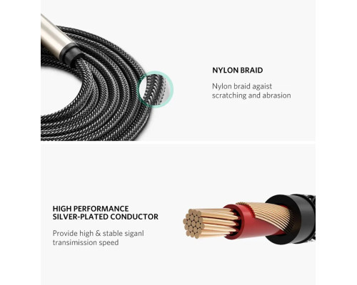 Аудіо кабель UGREEN AV128 6.5mm Male to Male Audio Cable Gray 2m(UGR-10638)