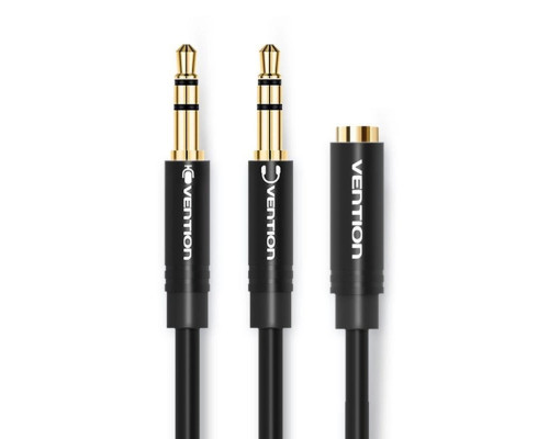 Кабель Vention 2*3.5mm Male to 4 Pole 3.5mm Female Audio Cable 0.3M Black ABS Type (BBTBY) (BBTBY)