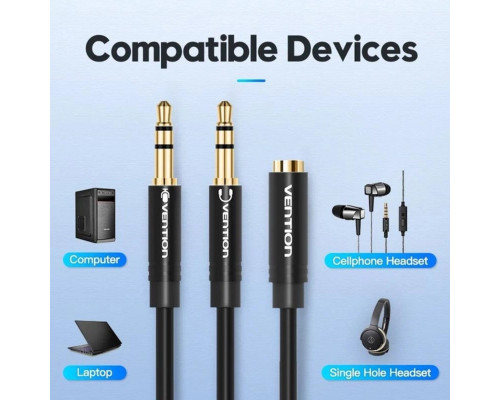 Кабель Vention 2*3.5mm Male to 4 Pole 3.5mm Female Audio Cable 0.3M Black ABS Type (BBTBY) (BBTBY)