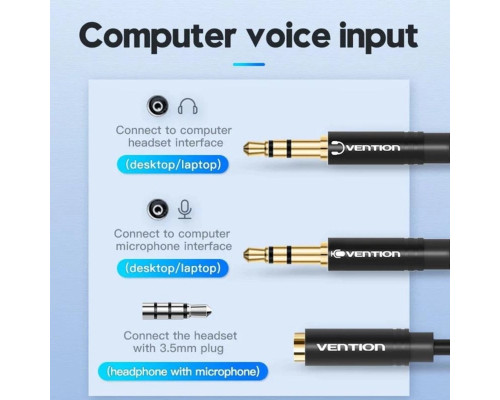 Кабель Vention 2*3.5mm Male to 4 Pole 3.5mm Female Audio Cable 0.3M Black ABS Type (BBTBY) (BBTBY)