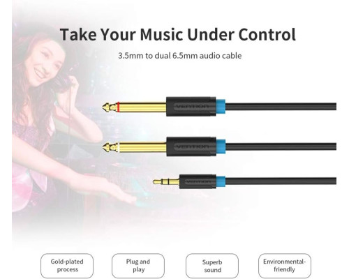 Кабель Vention 3.5mm TRS Male to Dual 6.35mm Male Audio Cable 3M Black (BACBI)