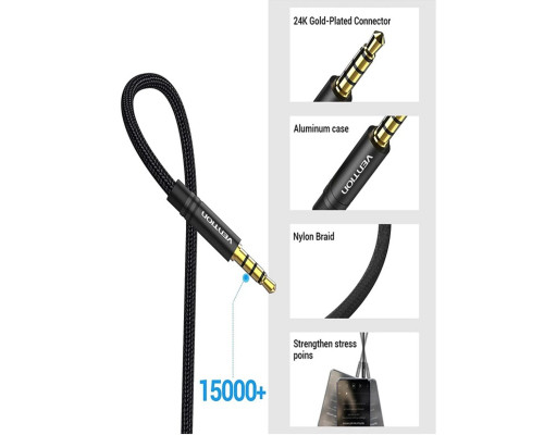 Кабель Подовжувач Vention Cotton Braided TRRS 3.5mm Male to 3.5mm Female Audio Extension Cable 0.5M Black Aluminum Alloy Type