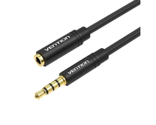 Кабель Подовжувач Vention Cotton Braided TRRS 3.5mm Male to 3.5mm Female Audio Extension Cable 0.5M Black Aluminum Alloy Type