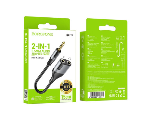 Перехідник BOROFONE BL19 Creator 2-in-1 audio adapter cable 3.5mm Black (6941991108341)