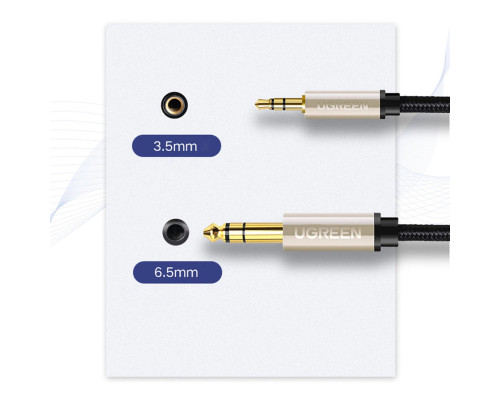 Аудіокабель UGREEN AV127 3.5mm to 6.35mm TRS Stereo Audio Cable 1m Gray (UGR-10625)