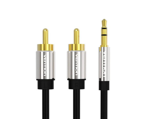 Кабель Vention 3.5mm Male to 2RCA Male Audio Cable 1M Black Metal Type (BCFBF)