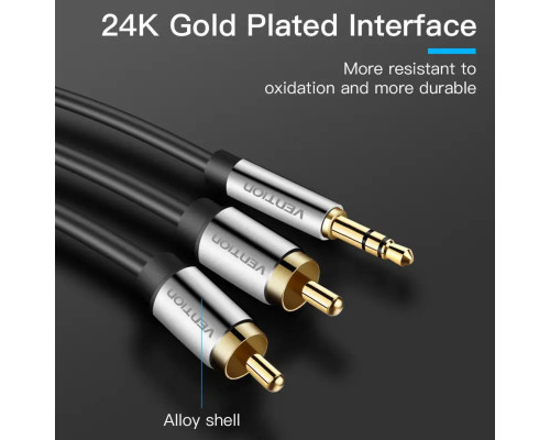 Кабель Vention 3.5mm Male to 2RCA Male Audio Cable 1M Black Metal Type (BCFBF)