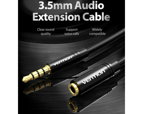 Аудіокабель Vention Cotton Braided 3.5mm Audio Extension Cable 5M Black Metal Type (VAB-B06-B500-M) (VAB-B06-B500-M)