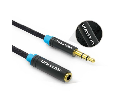 Аудіокабель Vention Cotton Braided 3.5mm Audio Extension Cable 5M Black Metal Type (VAB-B06-B500-M) (VAB-B06-B500-M)