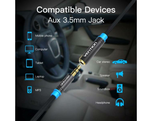 Аудіокабель Vention Cotton Braided 3.5mm Audio Extension Cable 5M Black Metal Type (VAB-B06-B500-M) (VAB-B06-B500-M)