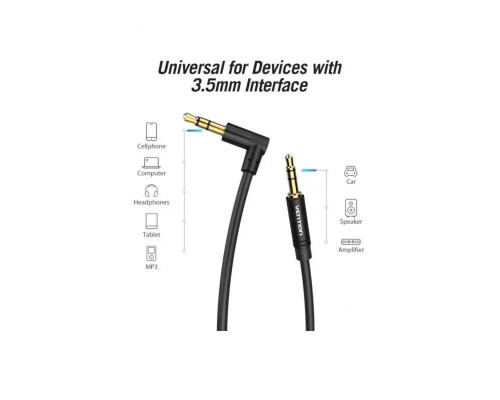 Кабель Vention 3.5mm Male to 90°Male Audio Cable 1.5M Black Metal Type (BAKBG-T)