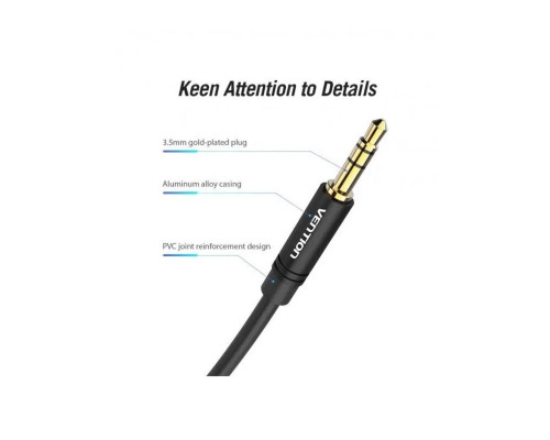 Кабель Vention 3.5mm Male to 90°Male Audio Cable 1.5M Black Metal Type (BAKBG-T)