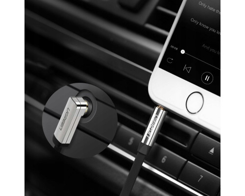 Аудіокабель UGREEN AV119 3.5mm Male to 3.5mm Male Straight to angle flat Cable 2m (Black)(UGR-10599) (UGR-10599)