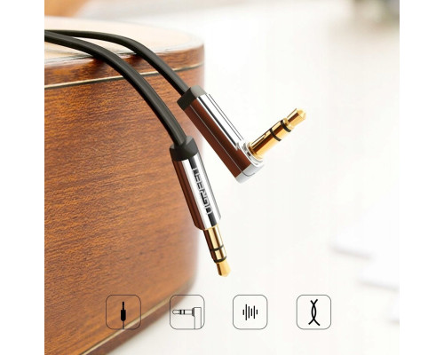Аудіокабель UGREEN AV119 3.5mm Male to 3.5mm Male Straight to angle flat Cable 2m (Black)(UGR-10599) (UGR-10599)