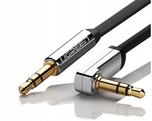 Аудіокабель UGREEN AV119 3.5mm Male to 3.5mm Male Straight to angle flat Cable 2m (Black)(UGR-10599) (UGR-10599)