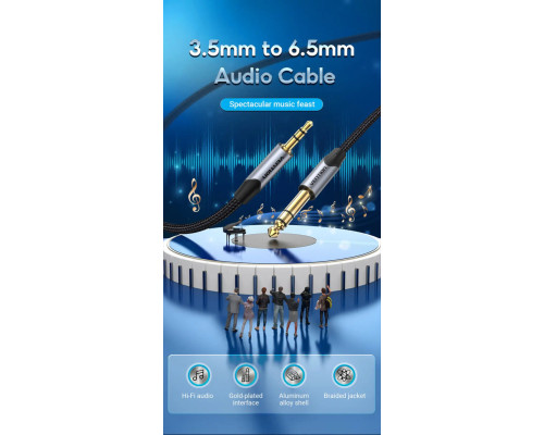 Аудіокабель Vention Cotton Braided 3.5mm TRS Male to 6.35mm Male Audio Cable 5M Gray Aluminum Alloy Type (BAUHJ) (BAUHJ)